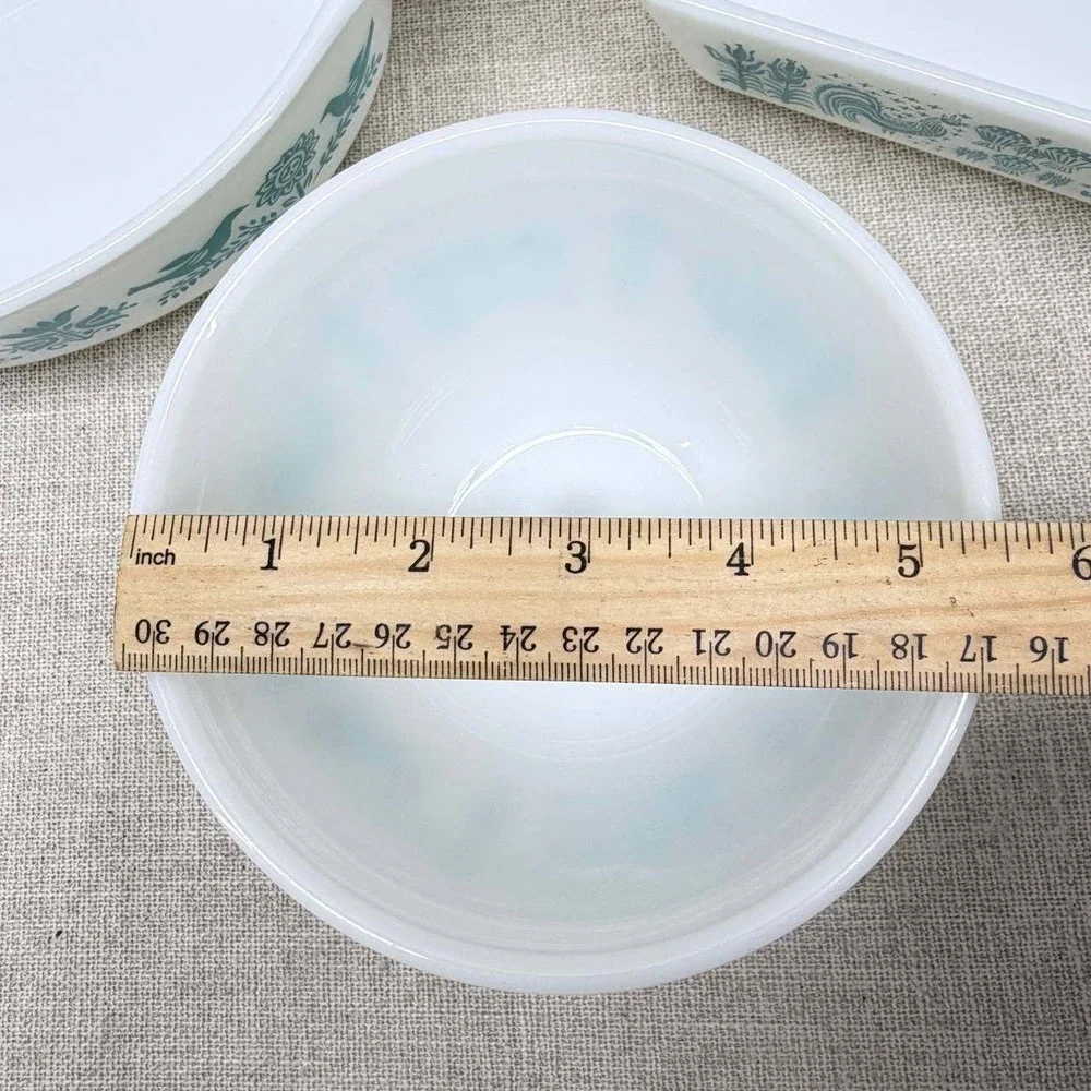 Vintage Pyrex Butterprint Amish Turquoise White 3 Piece Set Bowl Casserole Pan